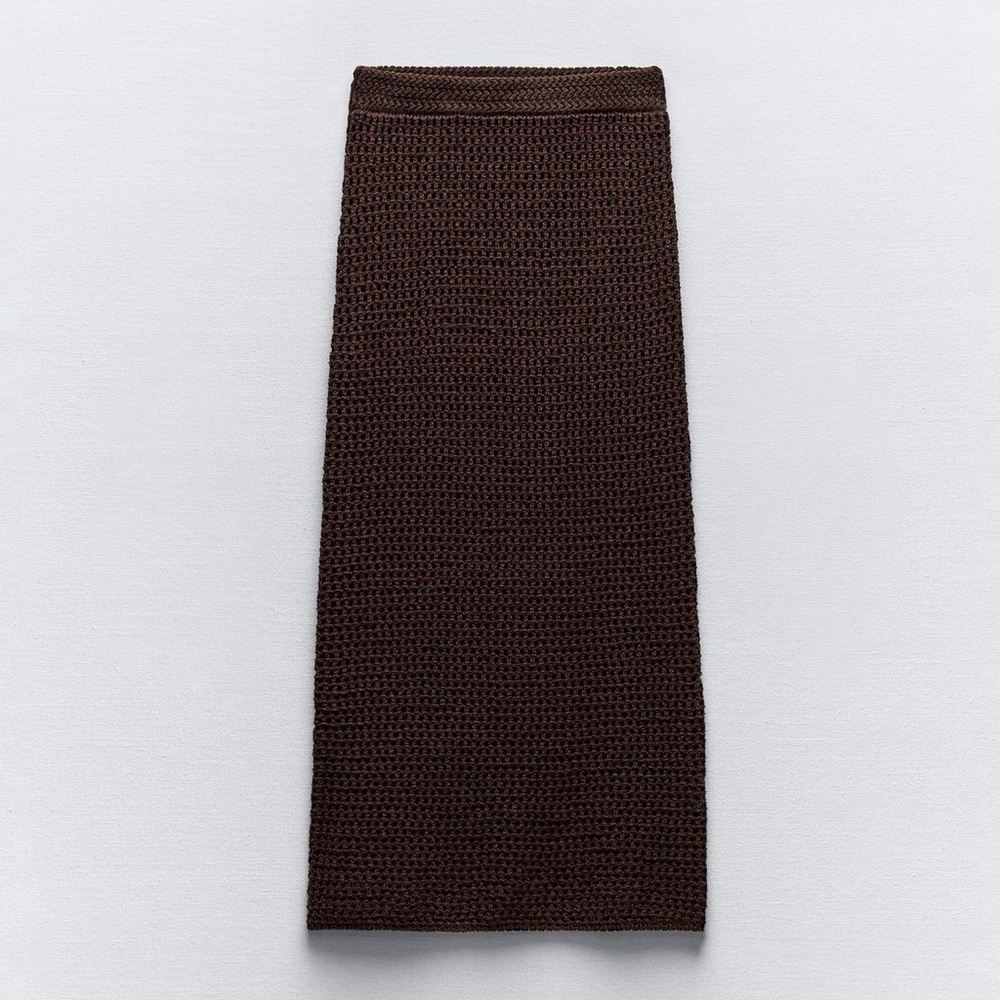 Zara Open Knit Midi Skirt Brown